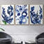 Indigo Brush Blooms I, ensemble de 3 toiles encadrées sur toile-97792803-97792804