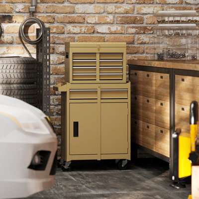 2 In 1 Tool Chest & Cabinet With Sliding Drawers Rolling Garage Organizer