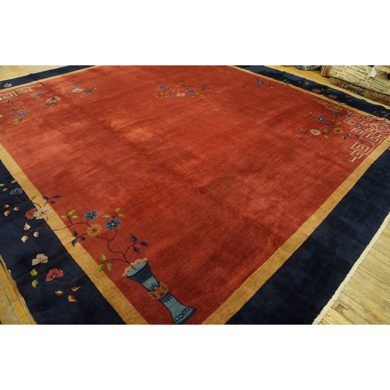 Tapis bleu / rouge / rouge en laine taille antique Art Deco