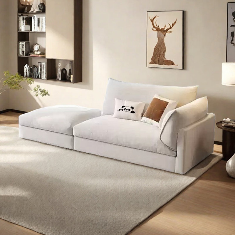 Canapé-lit en coton et lin avec repose-pieds, Orienté à droite, Beige