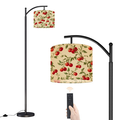 Lampe sur pied à arc avec abat-jour réglable Tomate rétro vigne tomates rouges Lampe sur pied à motif floral crème 3 températures de couleur à haut gradateur avec interrupteur au pied pour la chambre à coucher