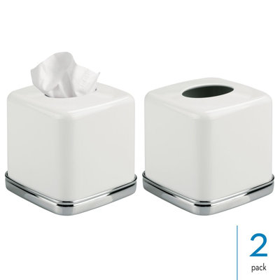 iDesign Square Tissue Box Cover for Bathroom - Set of 2 - White/Chrome