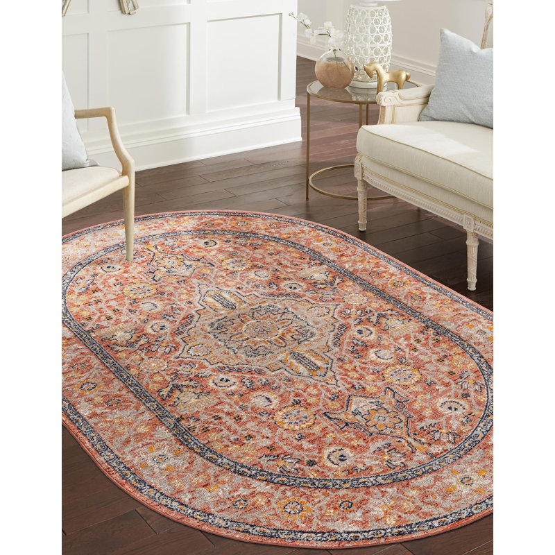 Alkire Oriental Area Rug, Oval 3'11" x 5'11", Brick Red