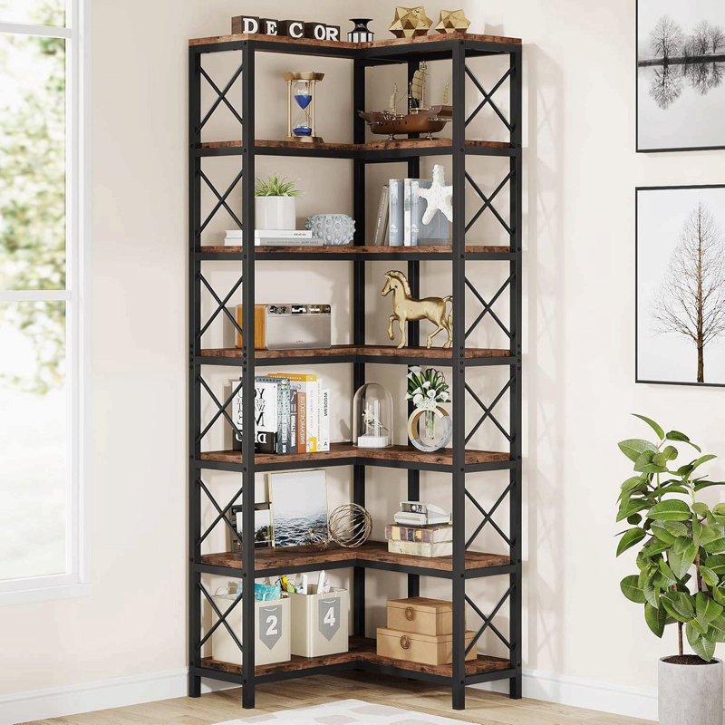 Bibliothèque de rangement à 7 niveaux, Brun rustique