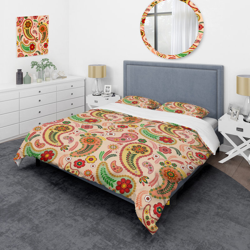 Cachemire floral multicolore - ensemble de housse de couette abstrait - microfibre de polyester