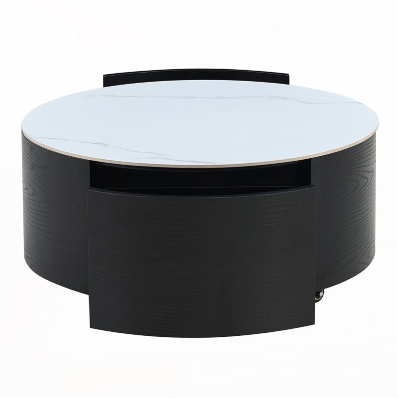 Latitude Run® Round Movable Coffee Table with Casters, 2 Drawers ...
