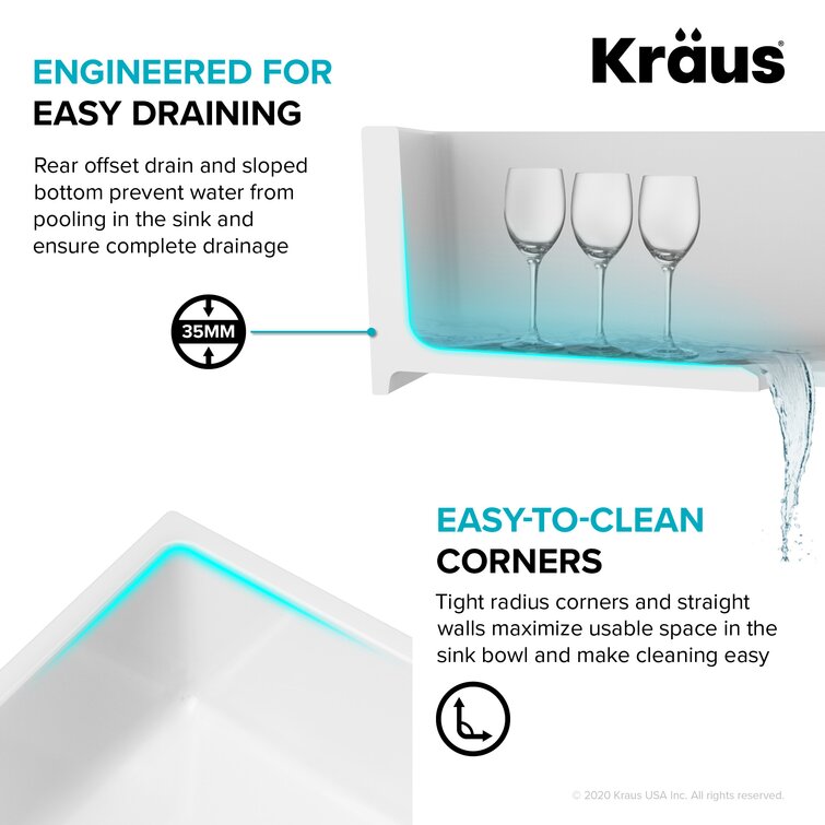 Turino™ 33'' W Solid Core Fireclay Dual-Mount Workstation Drop-In /  Undermount Single Bowl Kitchen Sink in Gloss White or Matte Grey by KRAUS