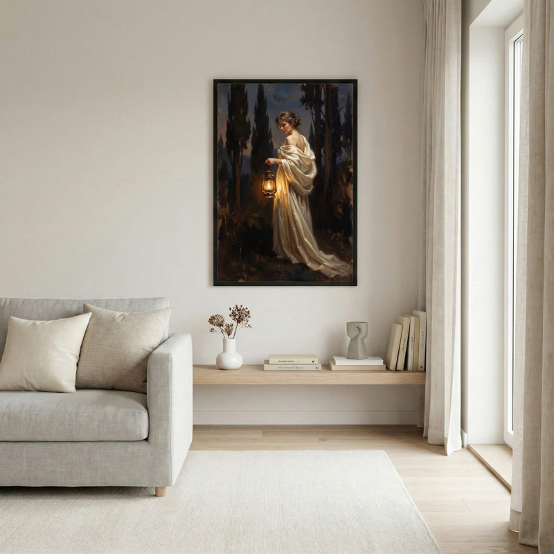 Art mural sur toile noir encadré pour le salon, la chambre à coucher, le bureau ou le vestibule - Décoration murale décorative avec lanterne