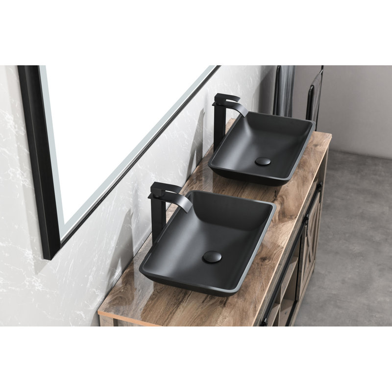 Matte Black Faucet Bathroom Sink - 14.38"L X 22.25"W 4-3/8"H, Chic With And Pop-Up Drain Finish