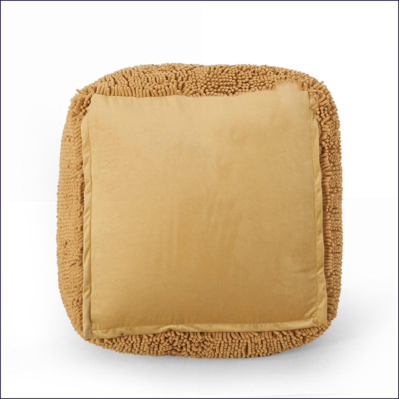 Pouf Chenille en microfibre douce | Jaune citron | Entièrement assemblé, Jaune