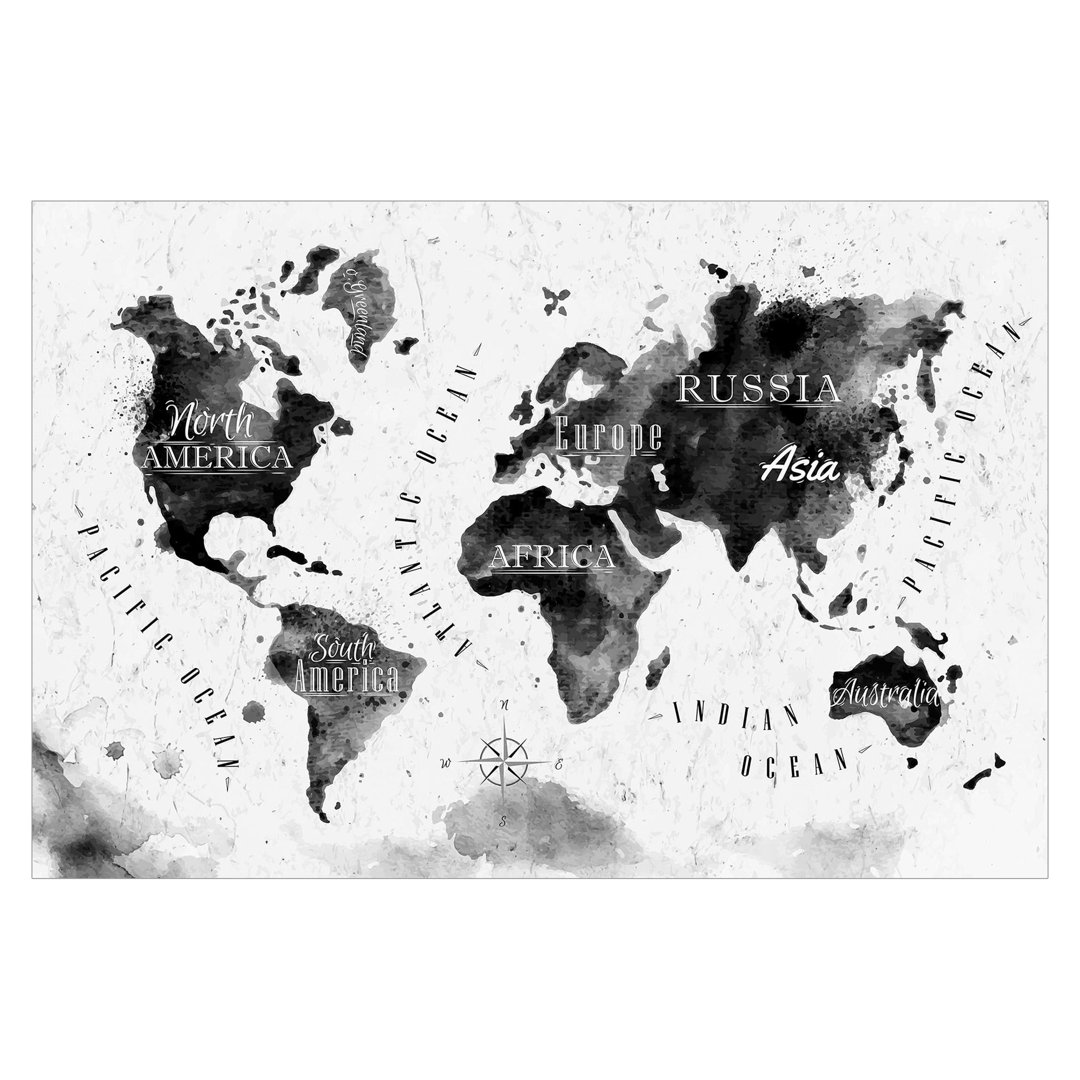 Watercolour World Map 2.55m x 3.84m Textured Matte Peel & Stick Wall Mural