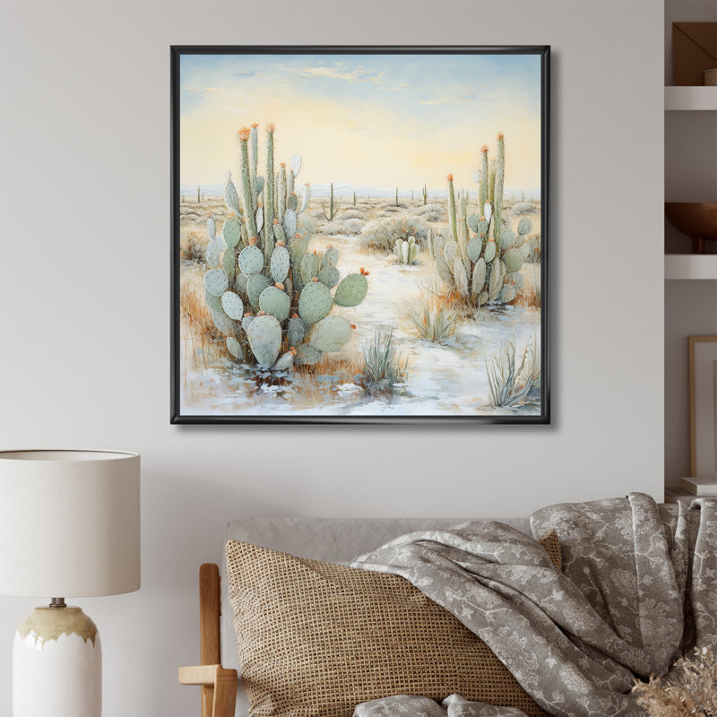 " Cactus Charm In Winter I ", 24" H x 24" W x 1" D, Black Floater Framed