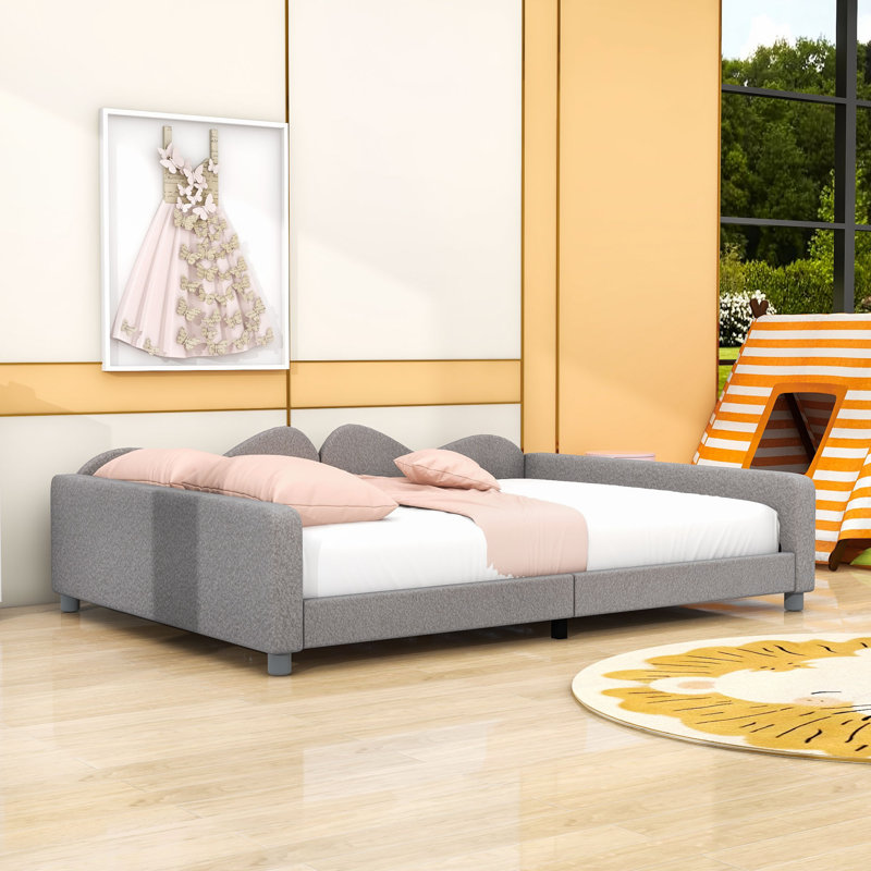 Upholstered Daybed with Sherpa Fabric, Full / Double, Gray