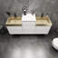 Meuble-lavabo mural blanc brillant 92 po avec lavabo double en acier doré Lux