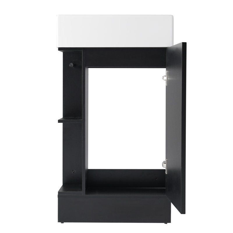 De salle de bain avec lavabo, armoire polyvalente avec tablette à deux niveaux et orientation gauche / droite en noir (nouvelle couleur wf308491)