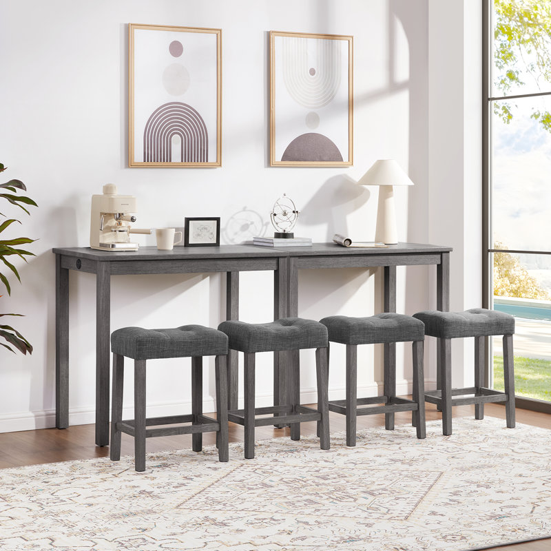 41.5" Wide 6-Piece Modern Counter Height Pub Table Set With USB Port Backless Stools, Gray, Gray