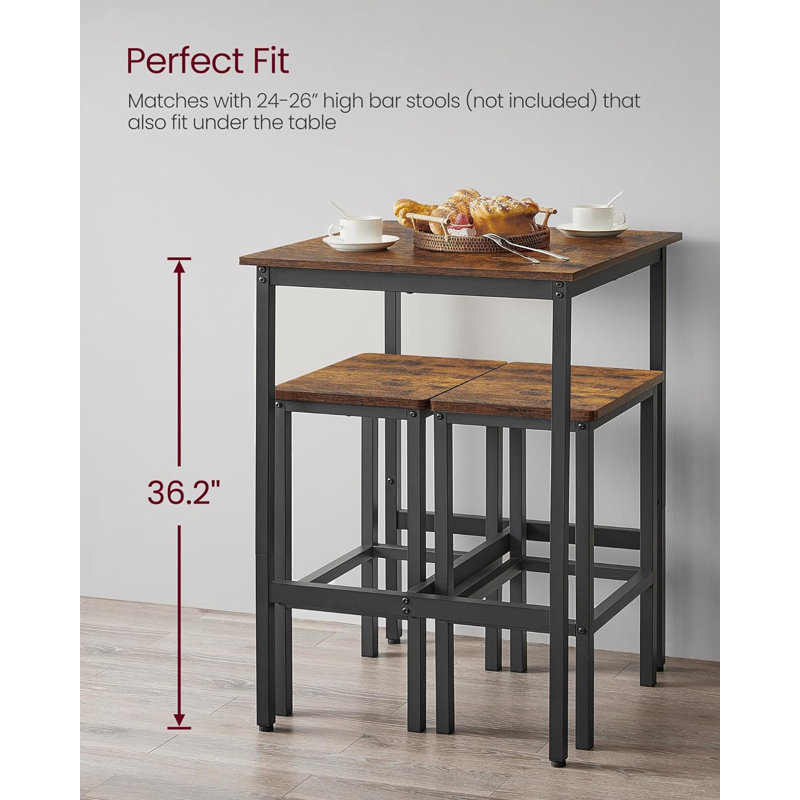 Mciver Metal Base Dining Table, 36.2" H x 23.6" L x 23.6" W, Rustic Brown/Black