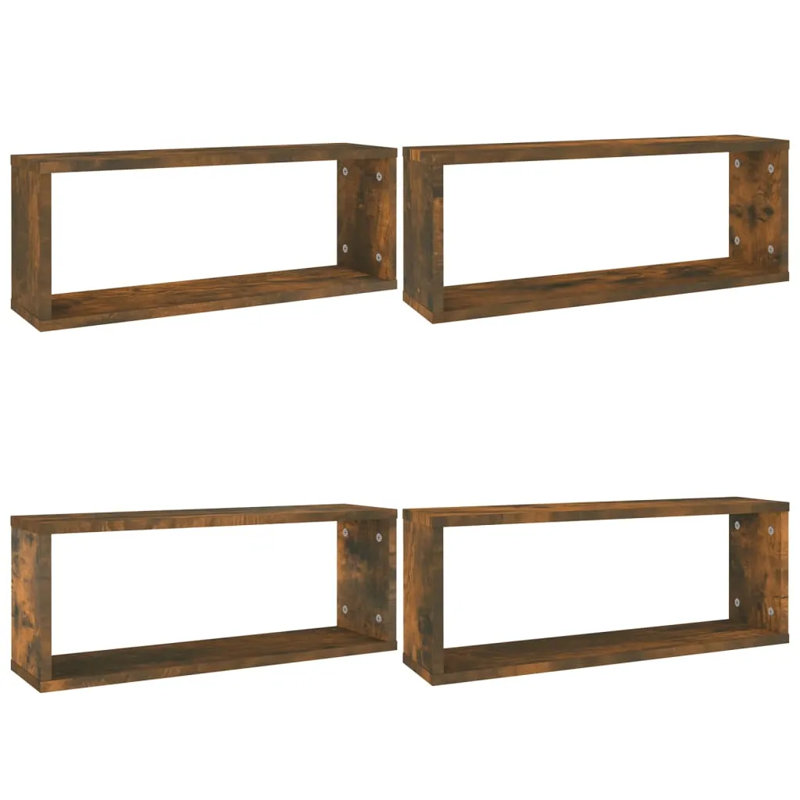 vidaXL Wall Cube Shelves Wall Mounted Organizer Engineered Wood, Smoked Oak