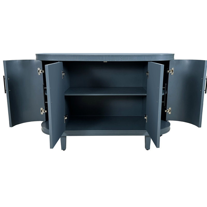 Buffet moderne en bois bleu de 47,2 pouces avec tablettes réglables pour la chambre à coucher, le couloir, la cuisine, l'armoire de la console du salon, 4 portes et l'intérieur de la cuisine