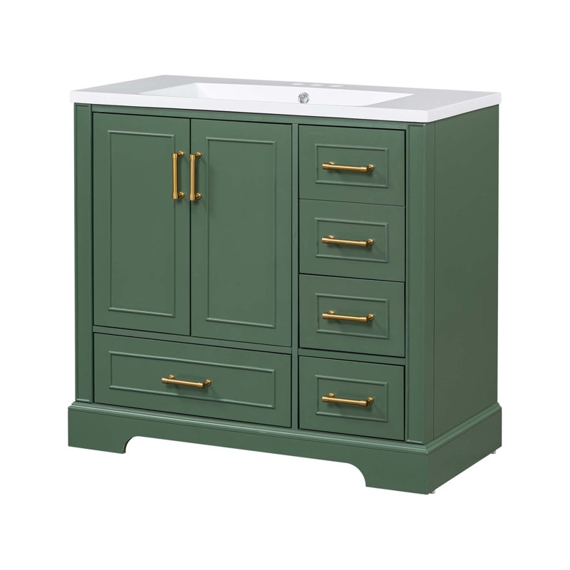 Meuble-lavabo traditionnel 36 po avec lavabo en résine, Vert