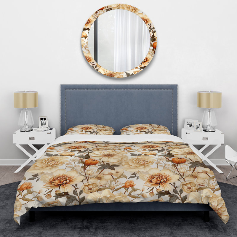 Ensemble de housse de couette Autumn Boho Chic Poppy Blooms I, Housse de couette pour très grand lit et 2 très