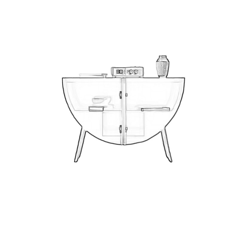 Semi Circular Storage Cabinet with Pine Wood Legs, Walnut