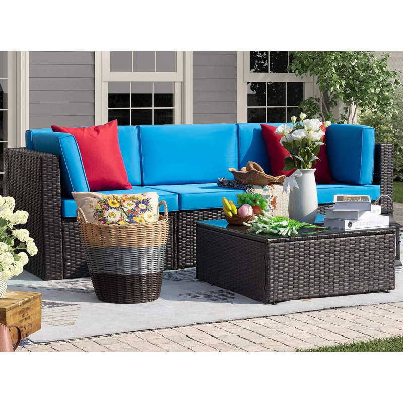 Barbour 3 - Person Modular Patio Conversation Set with Cushions, Blue/Red