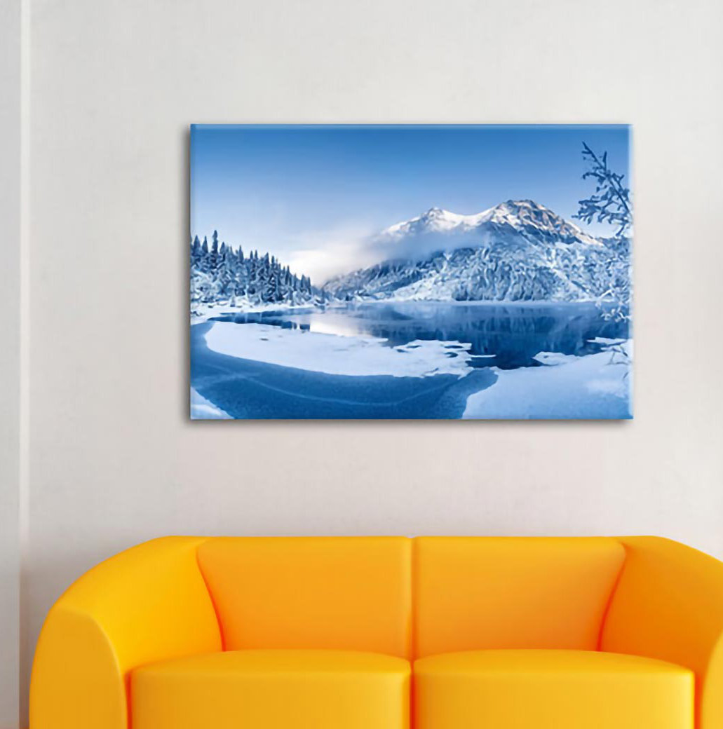 Leinwandbild Winterlandschaft mit gefrorenem Bergsee