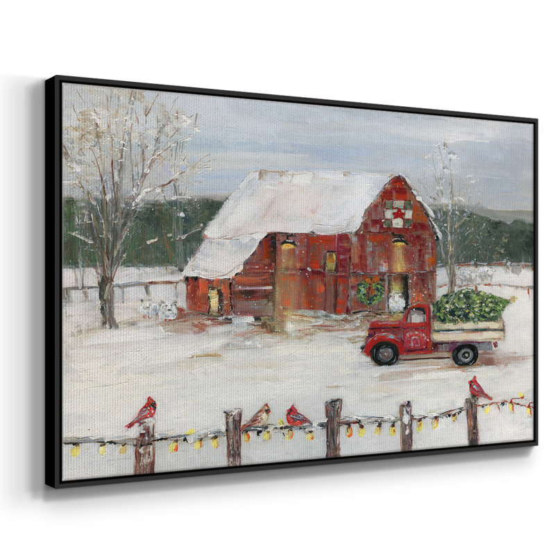 Christmas Farmyard, reproduction d'art sur toile, H 17 po x l 25 po x P 2 po, Cadre noir