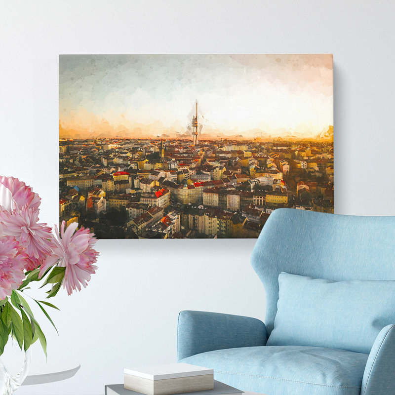 Skyline Of Prague In Abstract - Wrapped Canvas, 60cm H x 91cm W x 3cm D