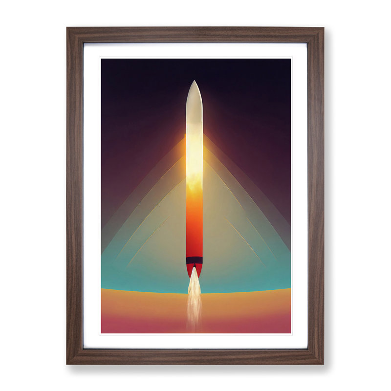 The Beaming Spaceship Rocket 1 Piece Single Picture Frame Wall Art, 64cm H x 46cm W x 2cm D, Walnut Framed