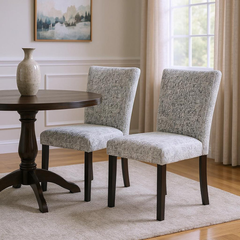 Ensemble de deux chaises d'appoint de salle à manger rembourrées en bois et tissu gris clair et noir