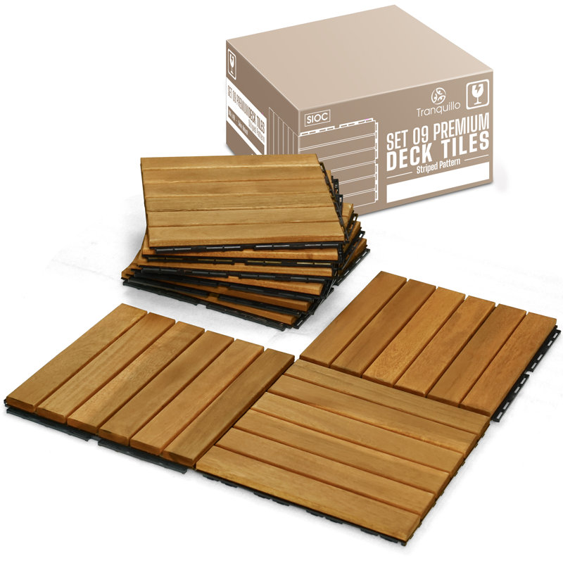 Ensemble de 9 tuiles de terrasse Tranquillo - motif rayé - doré, Doré, 9