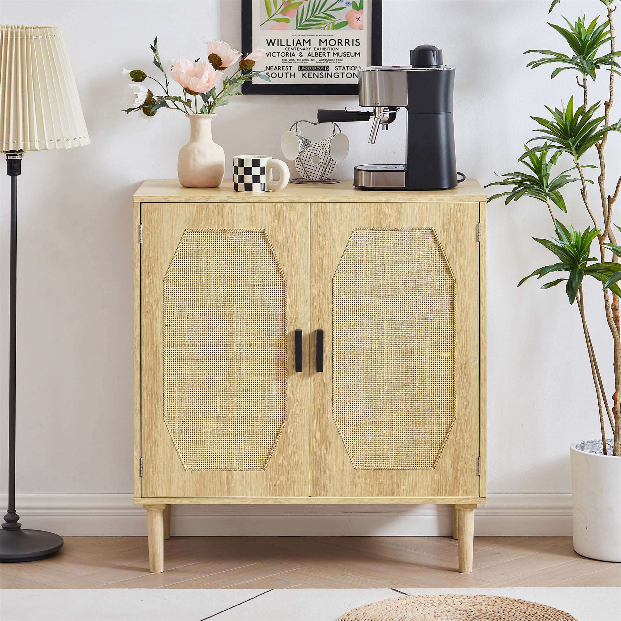 Bay Isle Home Kitchen Storage With Rattan Decorative Doors