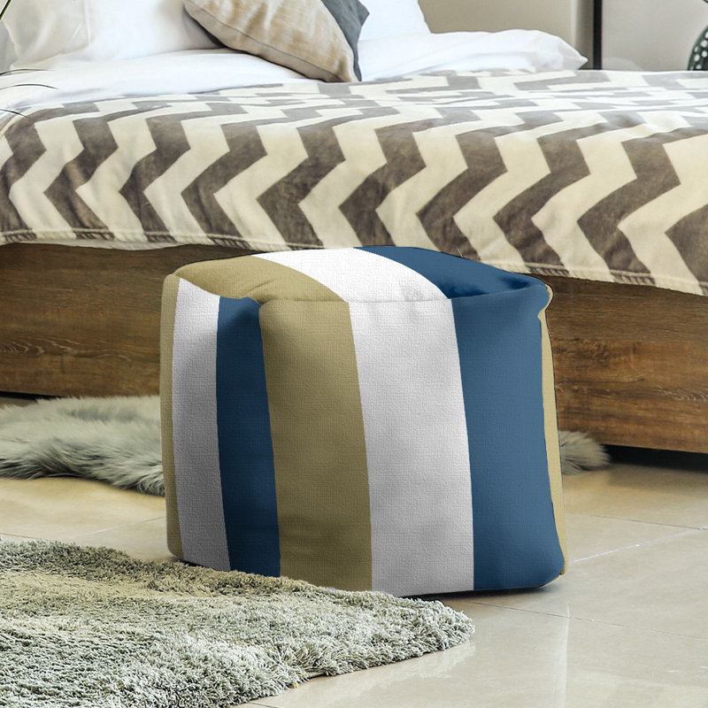 Upholstered Ottoman, Gold/White/Blue