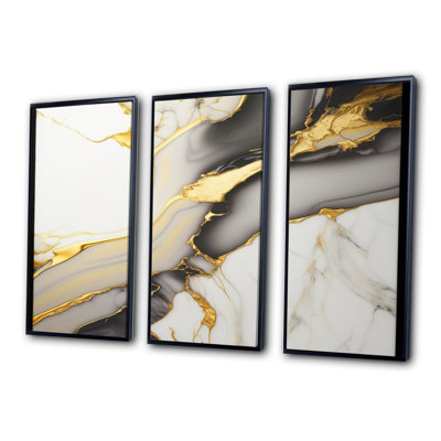 " Abstract Geode Marble White And Gold II " 3 - Pieces