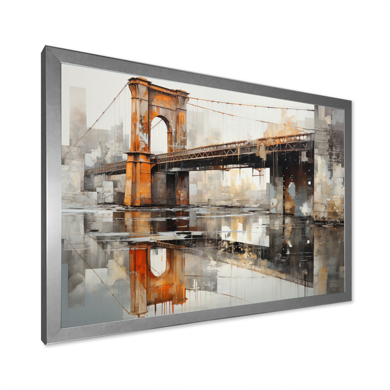 Edem " Grey Bridge Industrial Crossings ", H 12 po x l 20 po x P 1 po, Cadre simple argenté