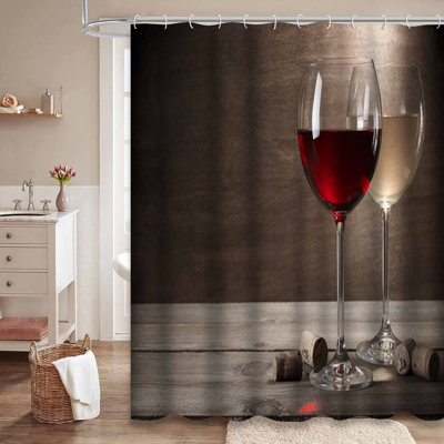 Rideau de douche à verres rouge vin blanc rustique avec 12 crochets
