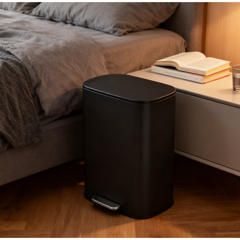 Poubelle de cuisine en acier inoxydable 13,2 gallons avec couvercle à fermeture douce et seau amovible, Noir