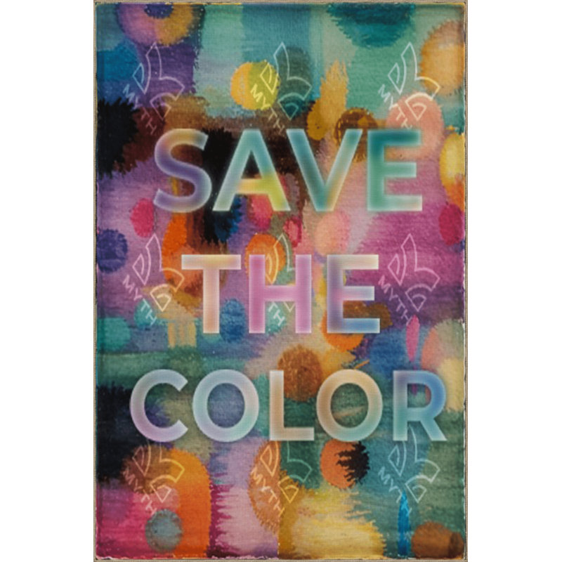 Multicolored Save The Color Written Patterned Modern Decorative Carpet, Rectangle 5' x 7'7"