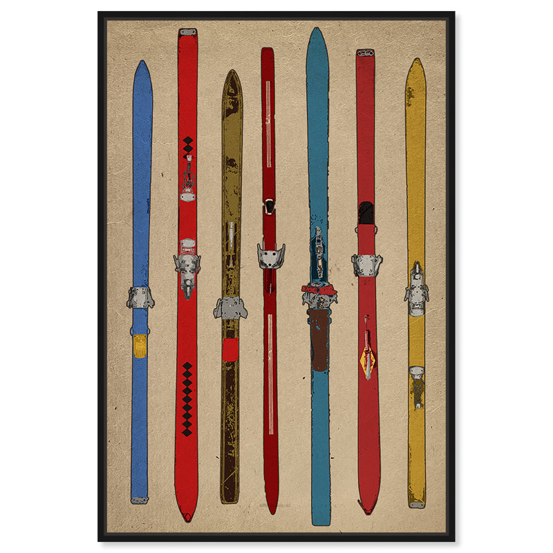" Sports And Teams Vintage Skis II, Traditional Brown " by Oliver Gal, 36" H x 24" W, Black Framed