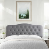 Adjustable Height Headboard with Linen Upholstery and Button Tufting for Bedroom