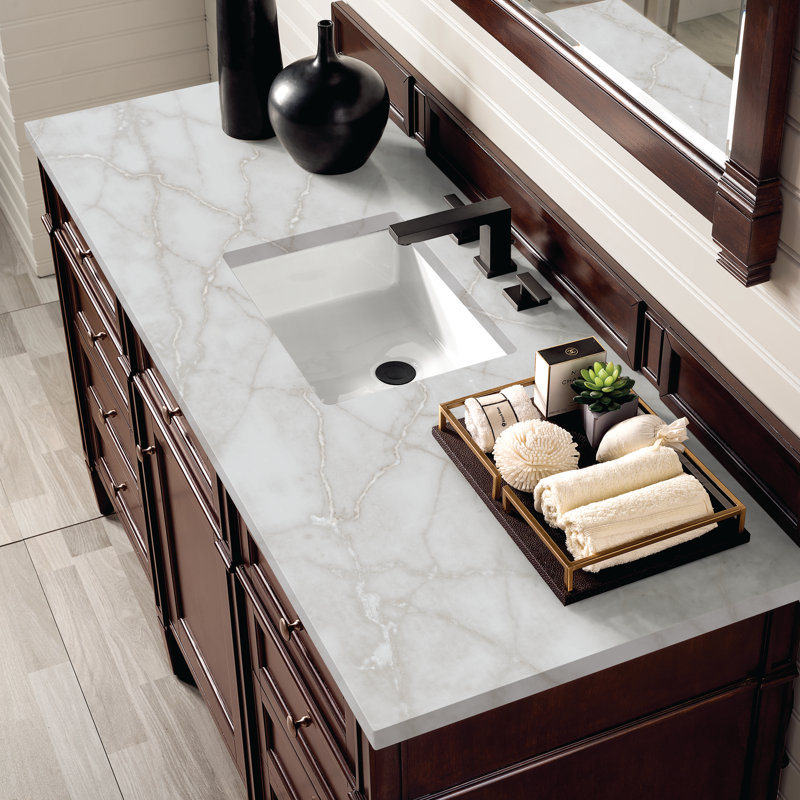 Meuble-lavabo simple 60 po Dussault, Acajou bruni, Argent victorien, 8 po