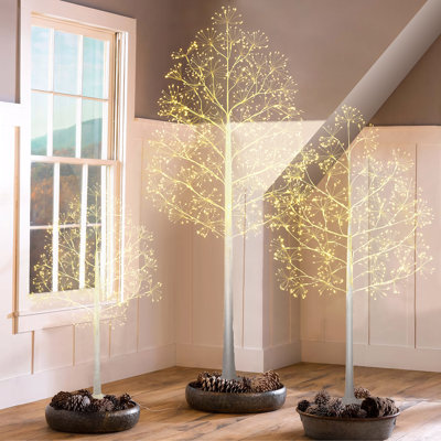 Year-Round Lighted Birch Tree Set(3-Pack), 4FT, 5FT, 6FT Multi-Height Natural Décor with Timer & Warm White