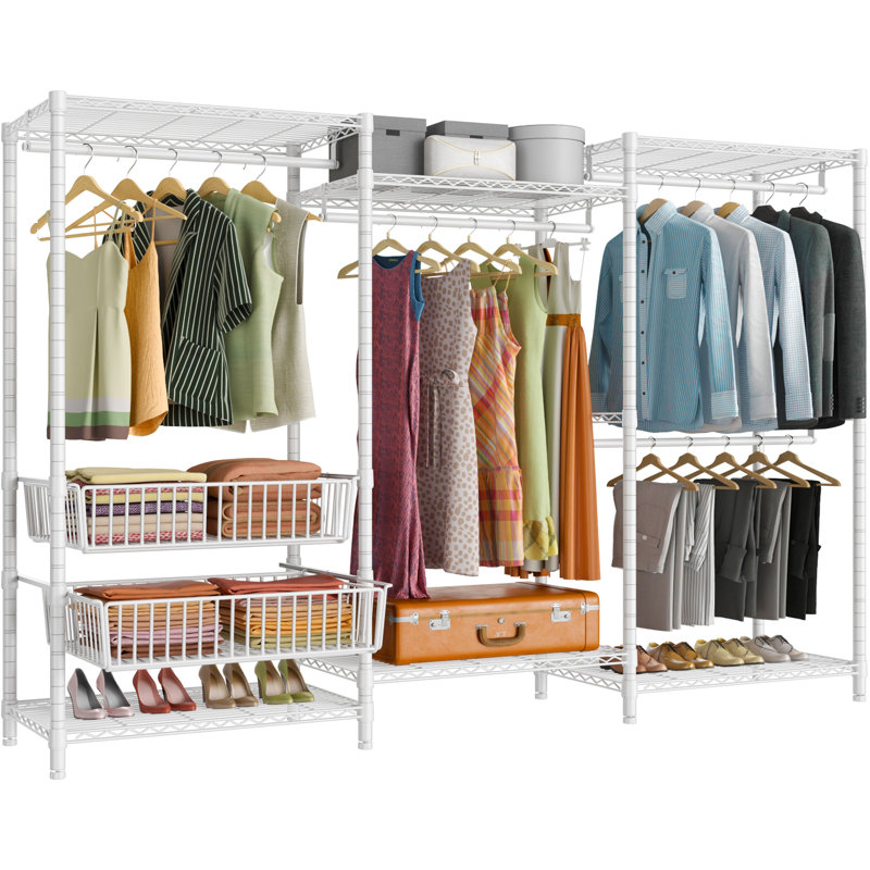 VIPEK V10 Heavy Duty Garment Rack, 5-Tier Large Closet with 4 Hanging Rods & 6 Shelves, 920lb Capacity, White, White