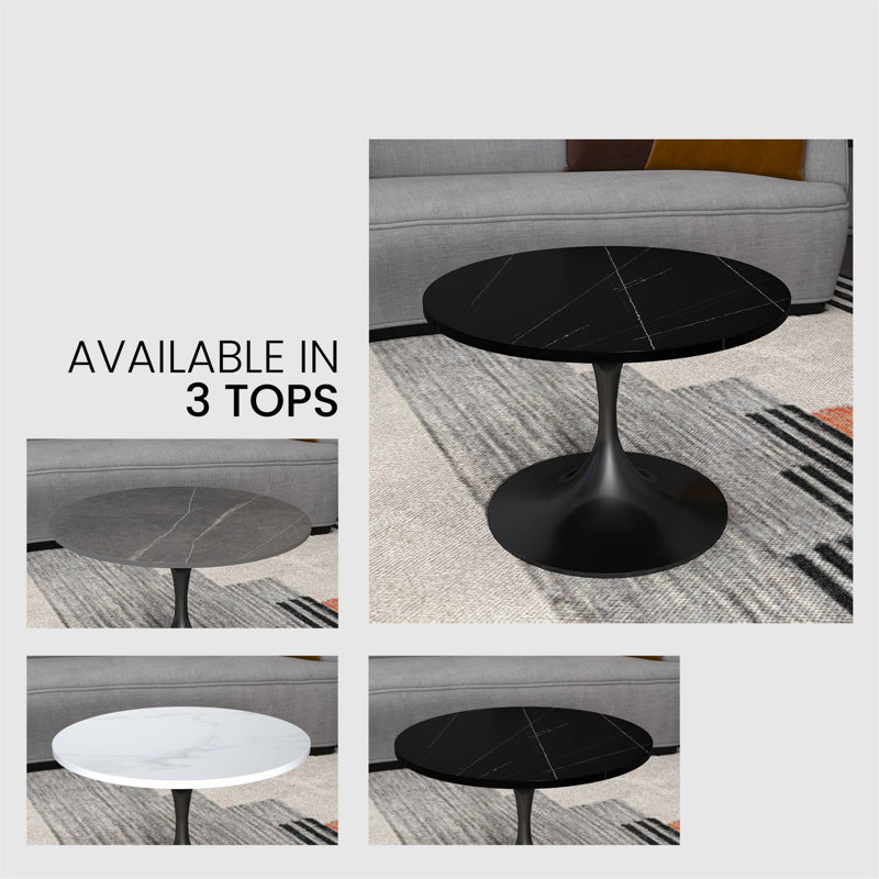Verve 24" Black Marble Round Coffee Table with Stainless Steel Base