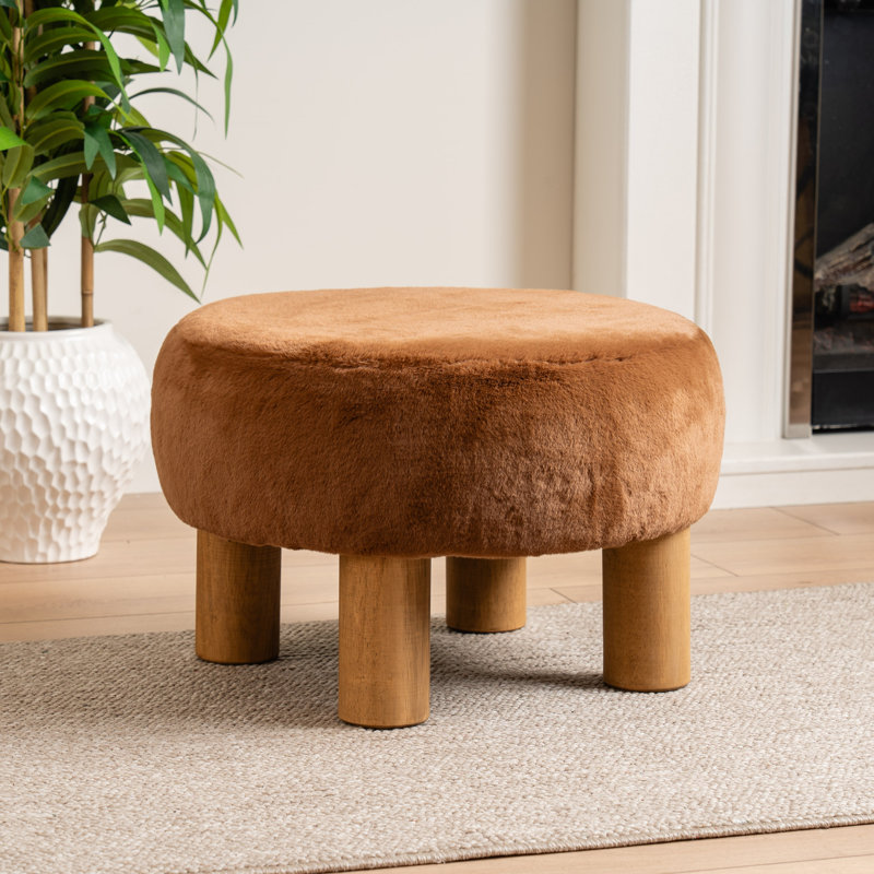 Soft Faux Fur Round Foot Stool, Tan