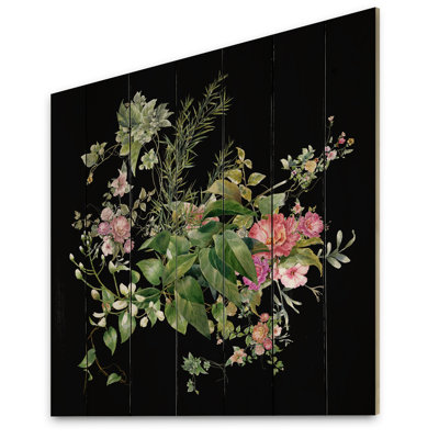 Bouquet de fleurs vertes botaniques - Peinture sur bois sans cadre