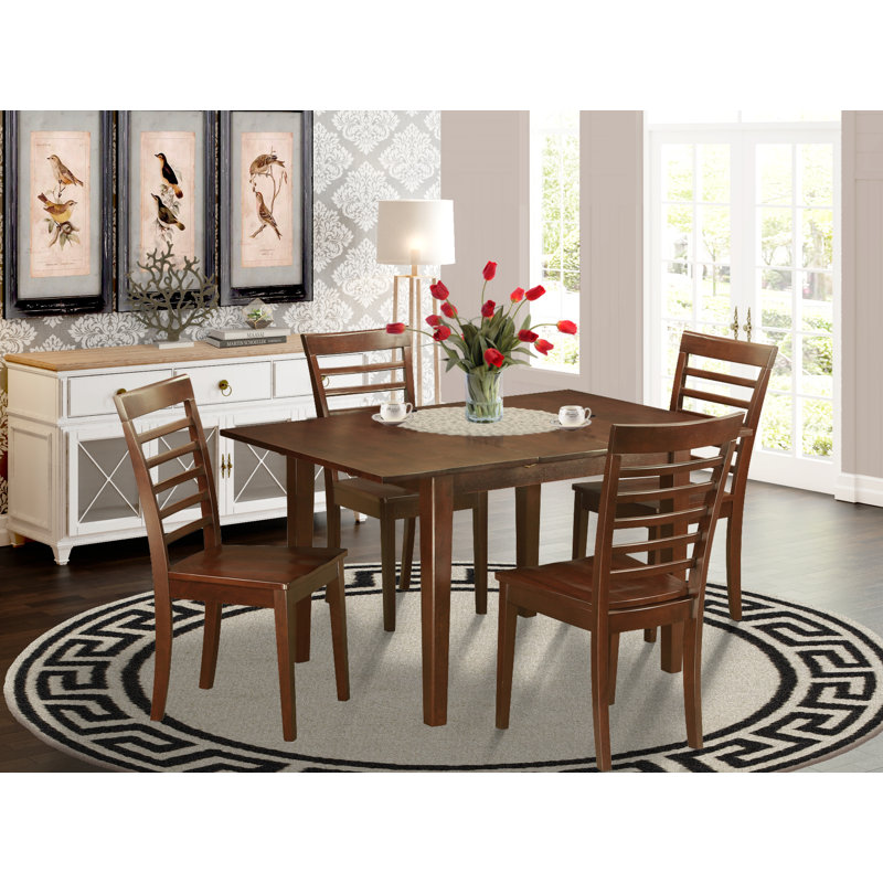 5 Piece Dining Room Furniture Set Includes a Rectangle Kitchen Table with Butterfly Leaf and 4 Dining Chairs, Mahogany