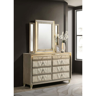 Commode de luxe à DEL avec miroir à trois panneaux et revêtement en velours